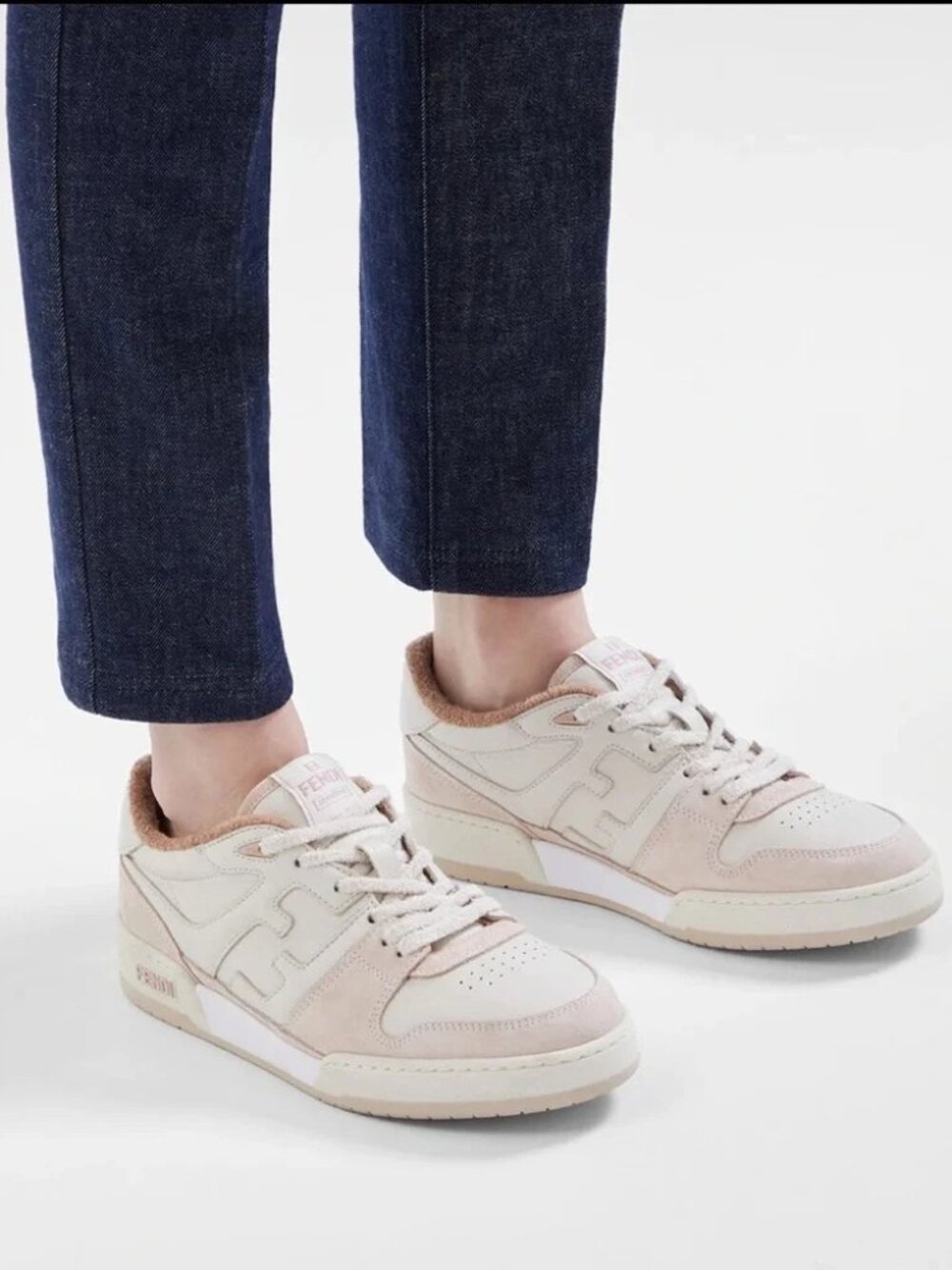 FENDI Match Low Top Sneakers Pink & Cream Suede Women's size:38